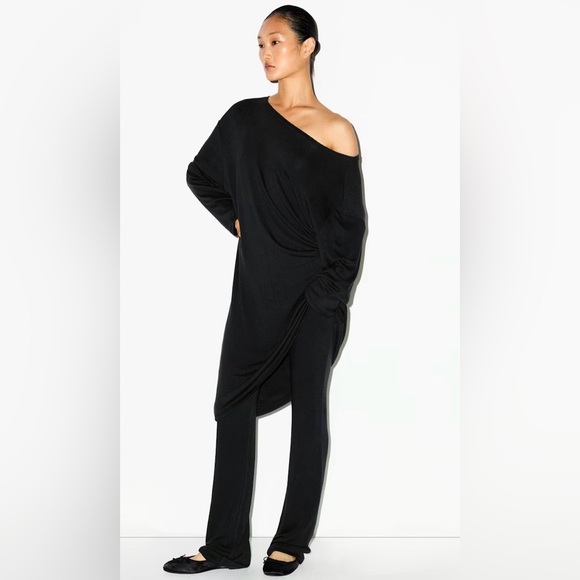 SKIMS lightweight modal long sleeved tunic dress  NWT black-size M $98 onyx - Picture 2 of 11